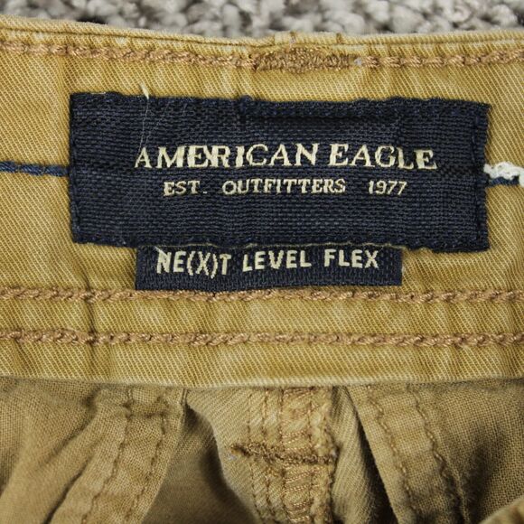 American Eagle Caro Shorts Mens 28 Tan Next Level Flex Stretch Longer Length - Picture 2 of 9